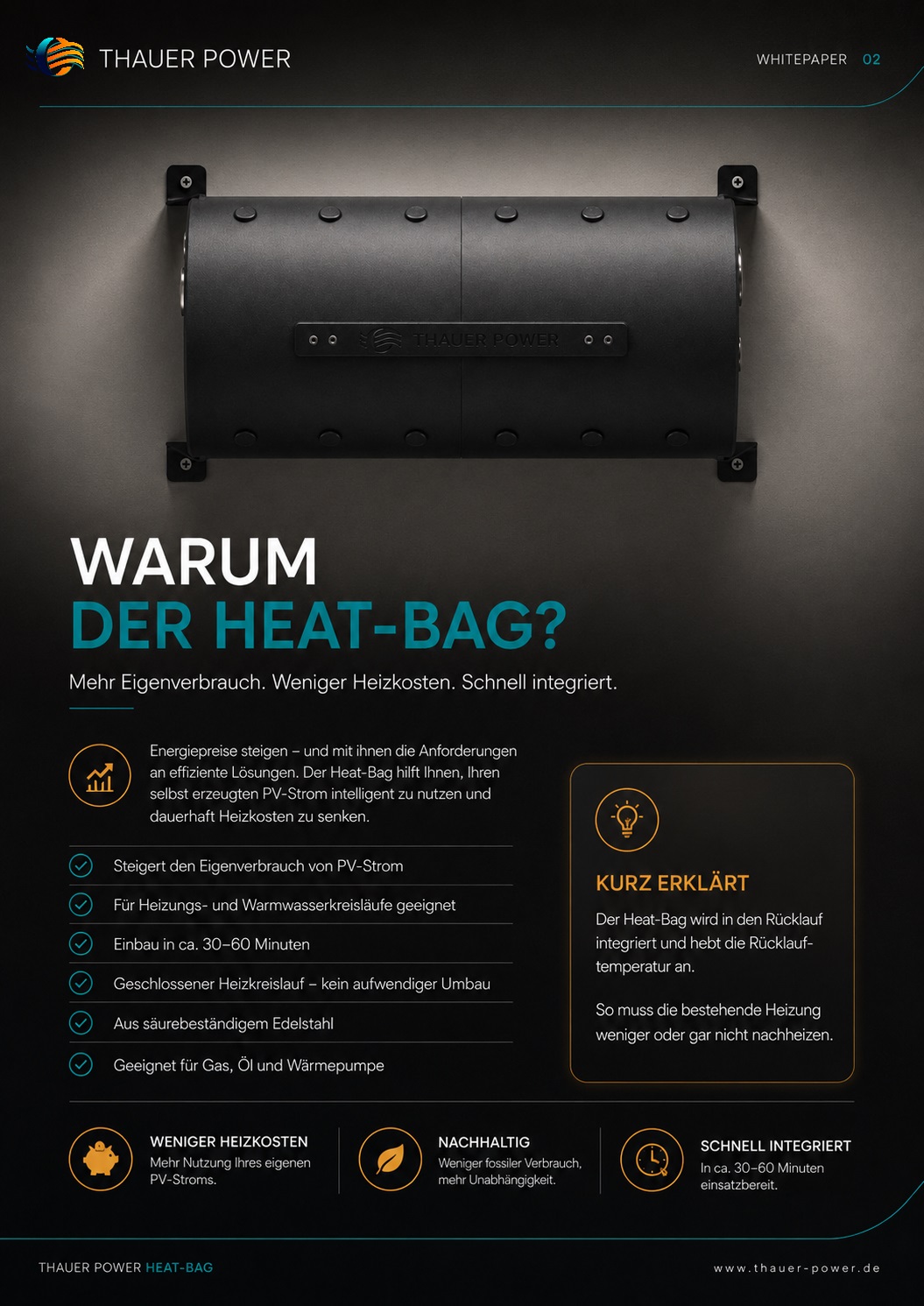 Heat-Cartridge im Heat-Bag System zur Umwandlung von PV-Strom in Wärme